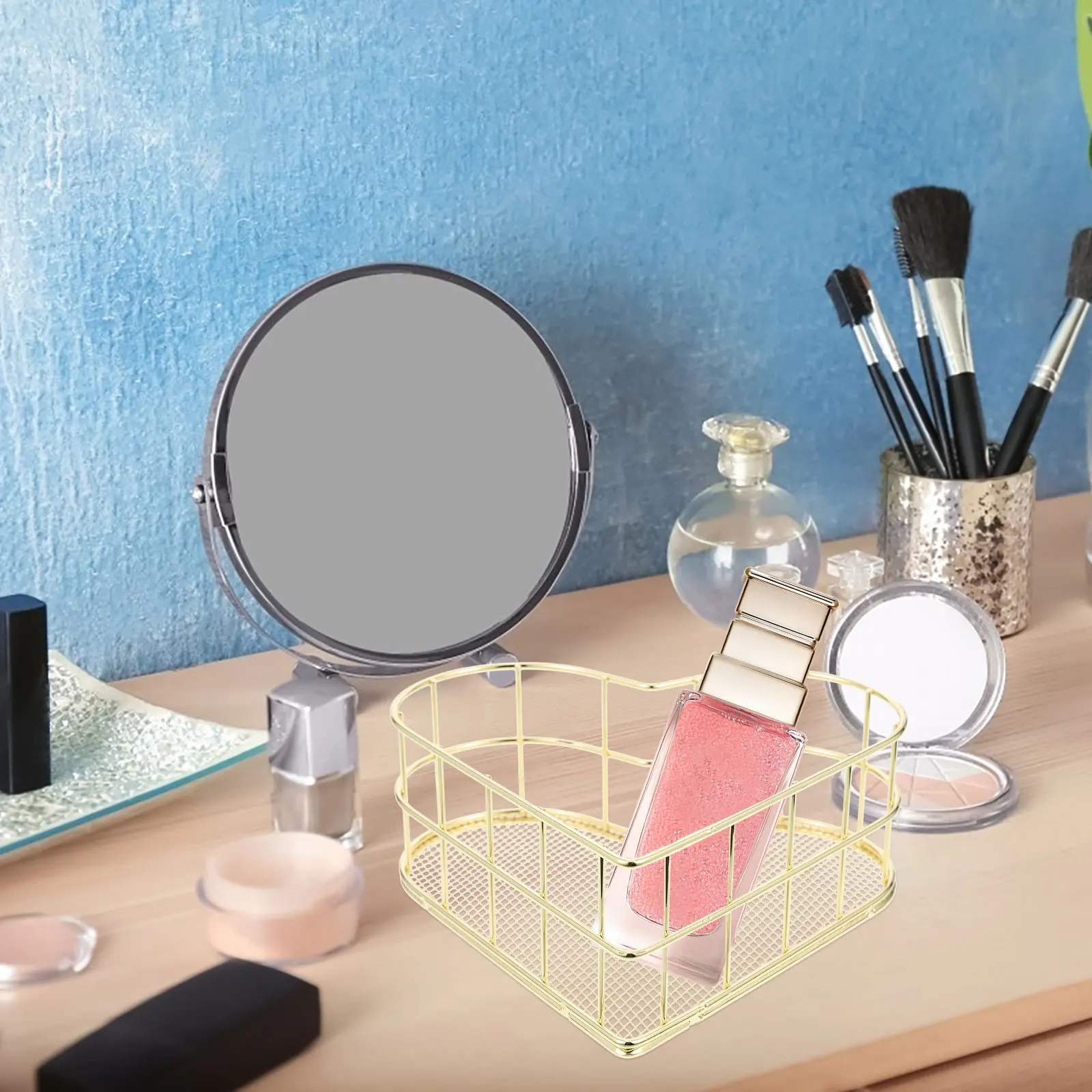 

Heart Shape Storage Basket Desktop Organizer for Makeup Kitchen Utensils Foods Jewelries Tools Multifunctional Tabletop