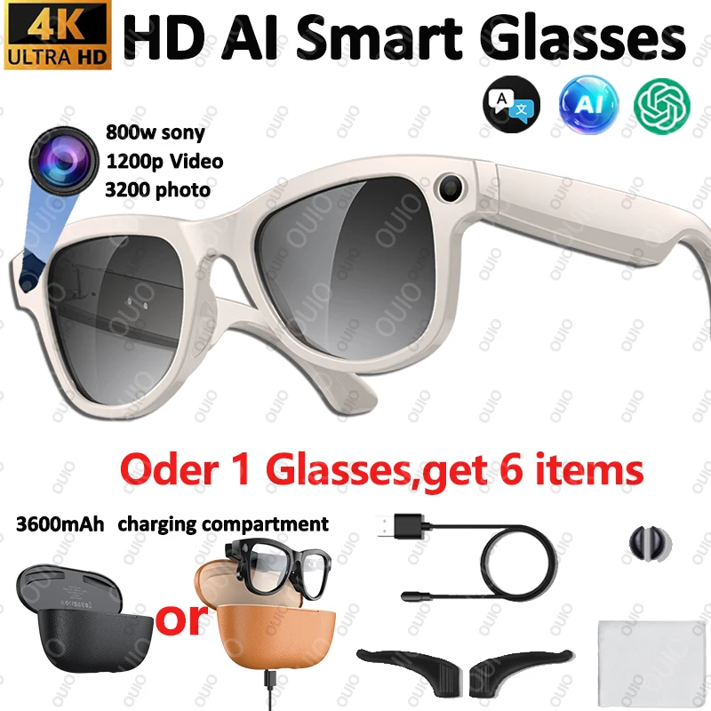 

2026 4K HD AI Smart Glasses Chat GPT 800MP Camera Bluetooth Call 290mAh Battery 32GB Voice Assistant Control Smart Glasses 2025