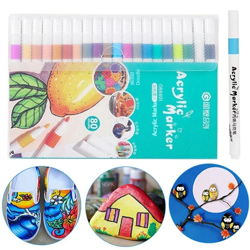 60/80 Colors Acrylic Marker Rock Painting Set for Kids Stone Paint Pens Set Ceramic Glass Wood Manga Art Supplies School