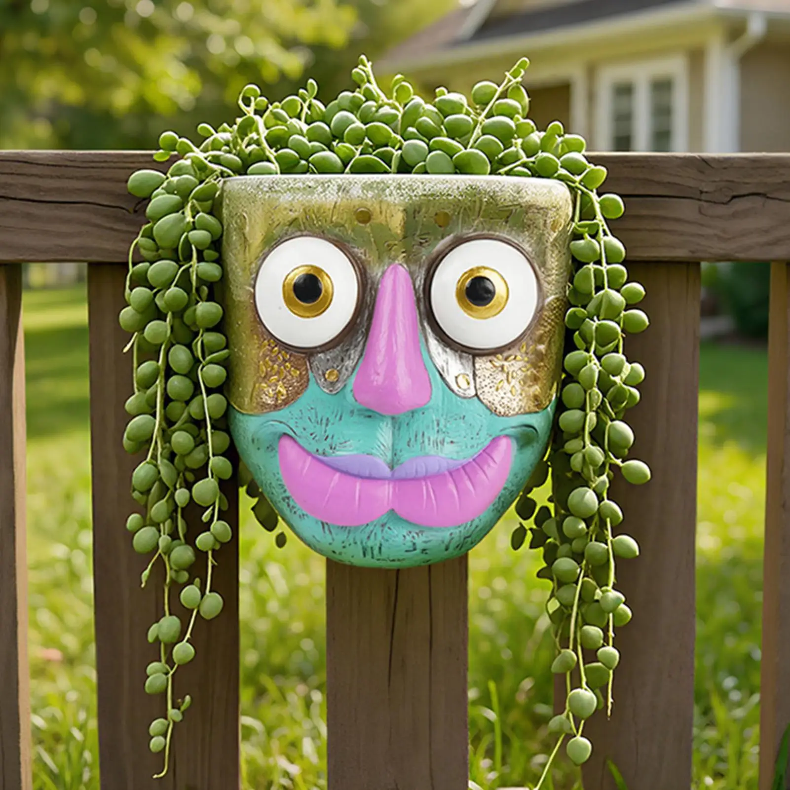 Abstract Face Wall Flower Pot Planter Bohemian Head Resin Sculpture Hanging Decorative Plant Pot For Fence Terrace Home Garden