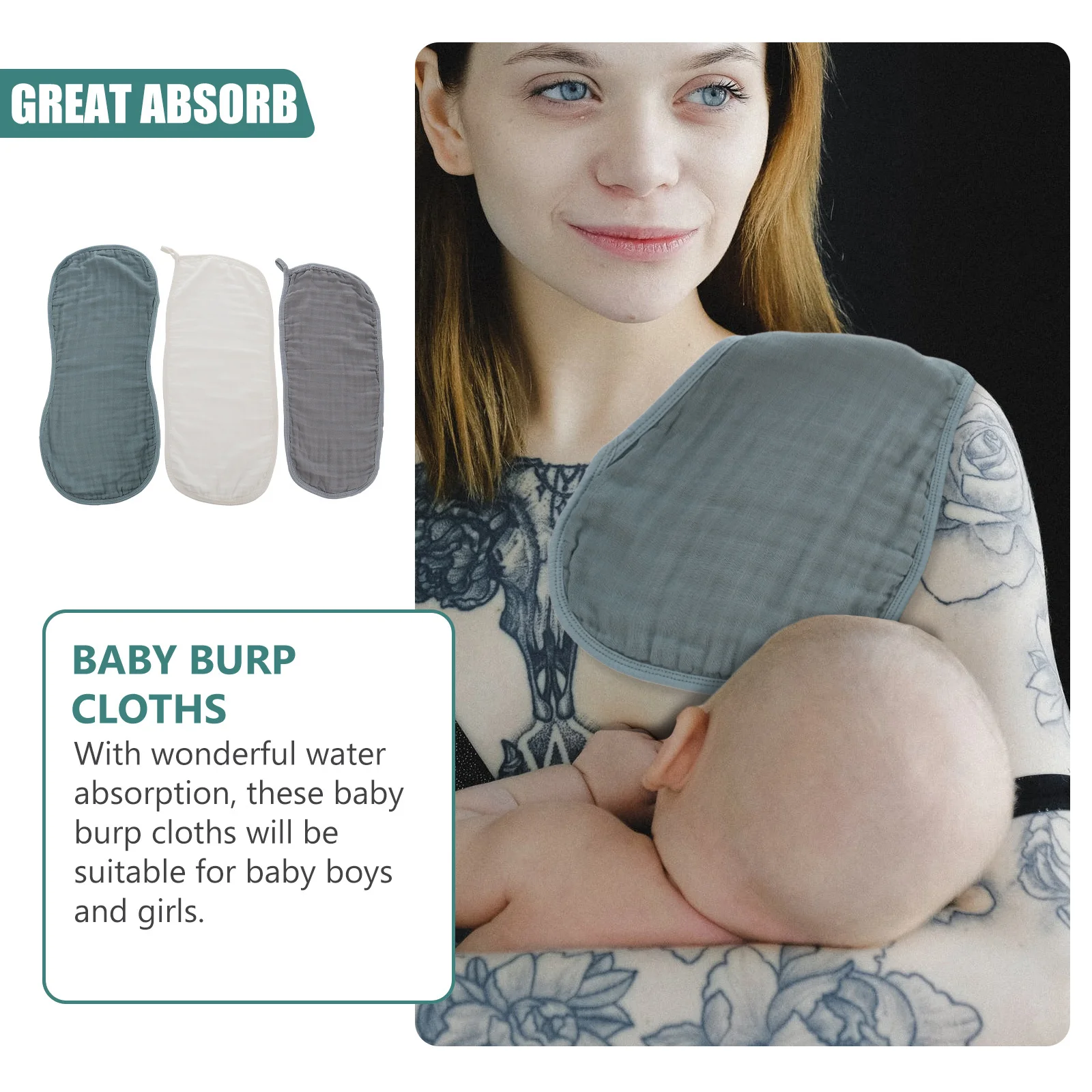 

3Pcs Baby Burp Cloths Gentle Absorbent Newborn Burping Rags Infant Washcloths Toddler Saliva Towels Burp Cloths