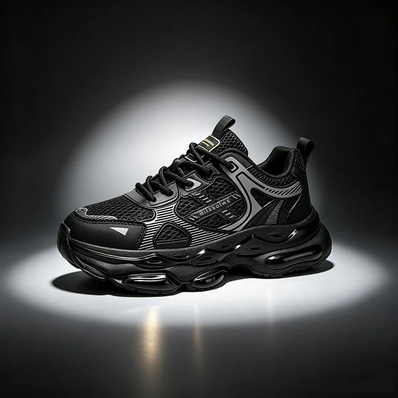 New Autumn Men Platform Chunky Black Sneakers Air Cushion Running Shoes Non‑Slip Casual Sport Shoes Outdoor Street Walking Shoes