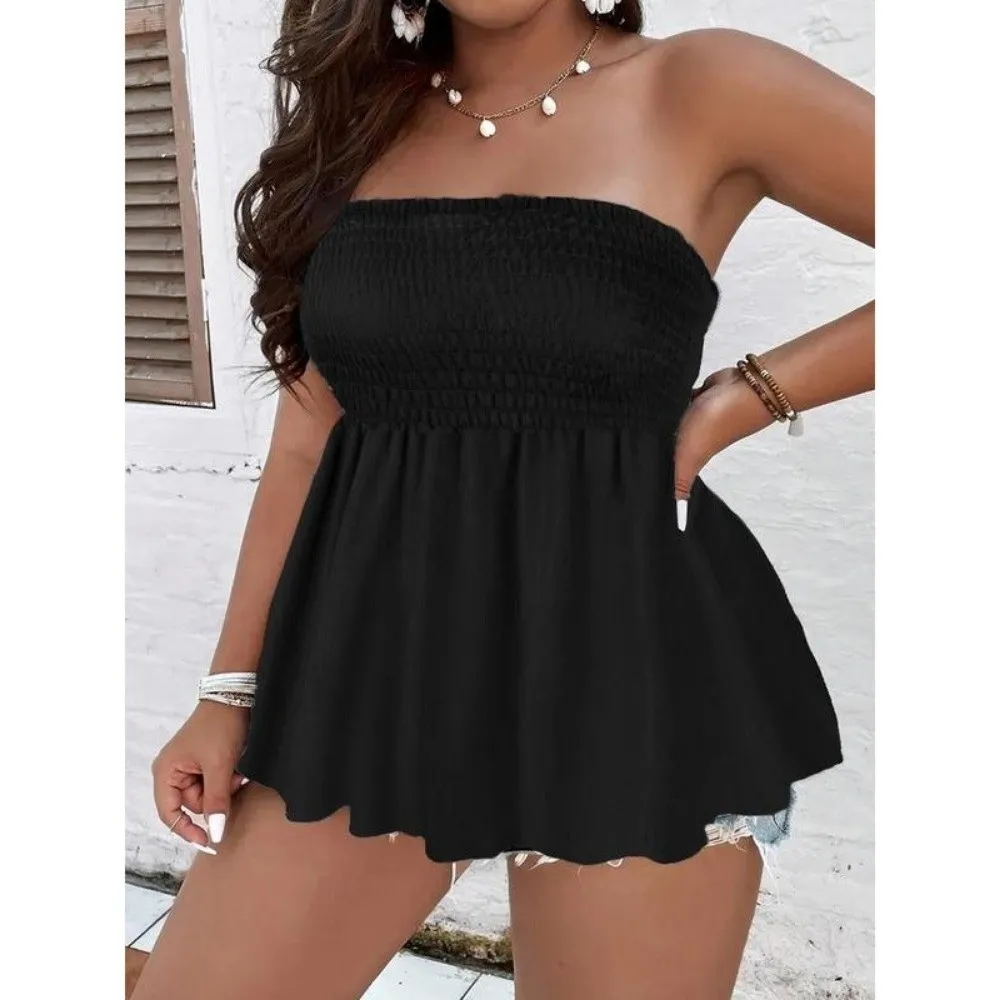 

Versatile Solid Color Women Vest Top Ribbed Texture Sleeveless Plus Size Tank Top Loose Fit Off-Shoulder Crop Top Summer Wear