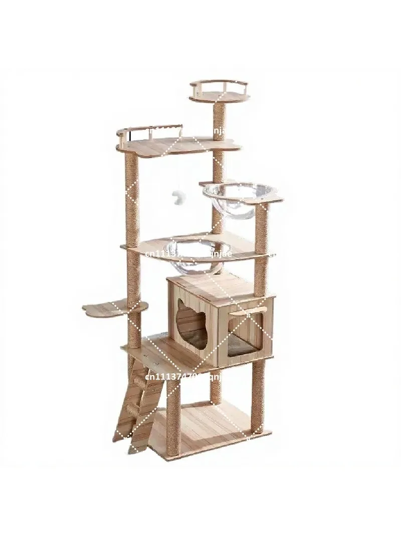 Modern Multi-Level Cat Tree with Scratching Post, Space Capsule Cat Bed, Removable Cushion, Durable Sisal Climbing Tower