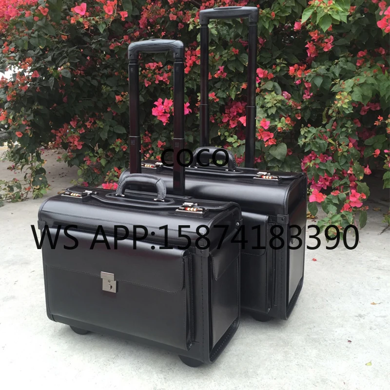 Pilot Flight Attendant Leather Trolley Luggage Business Travel Rolling Suitcase Air Case