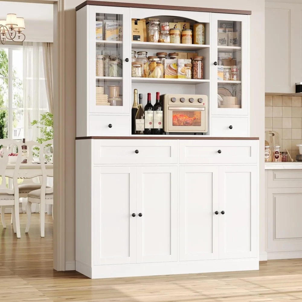 

71 Inch Wide Kitchen Pantry Cabinet with 4 Drawers, 6 Doors, and Removable Wine Rack
