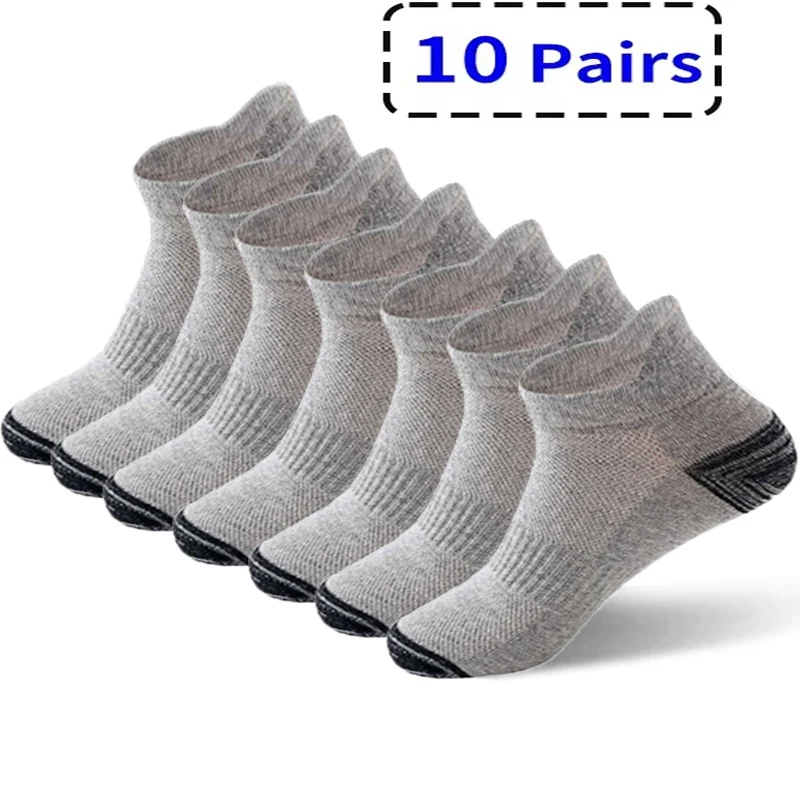 

10 Pairs High Quality Men Socks Cotton Summer Sports Breathable Ankle Socks Mesh Casual Athletic Thin Cut Short Sox Size 38-45