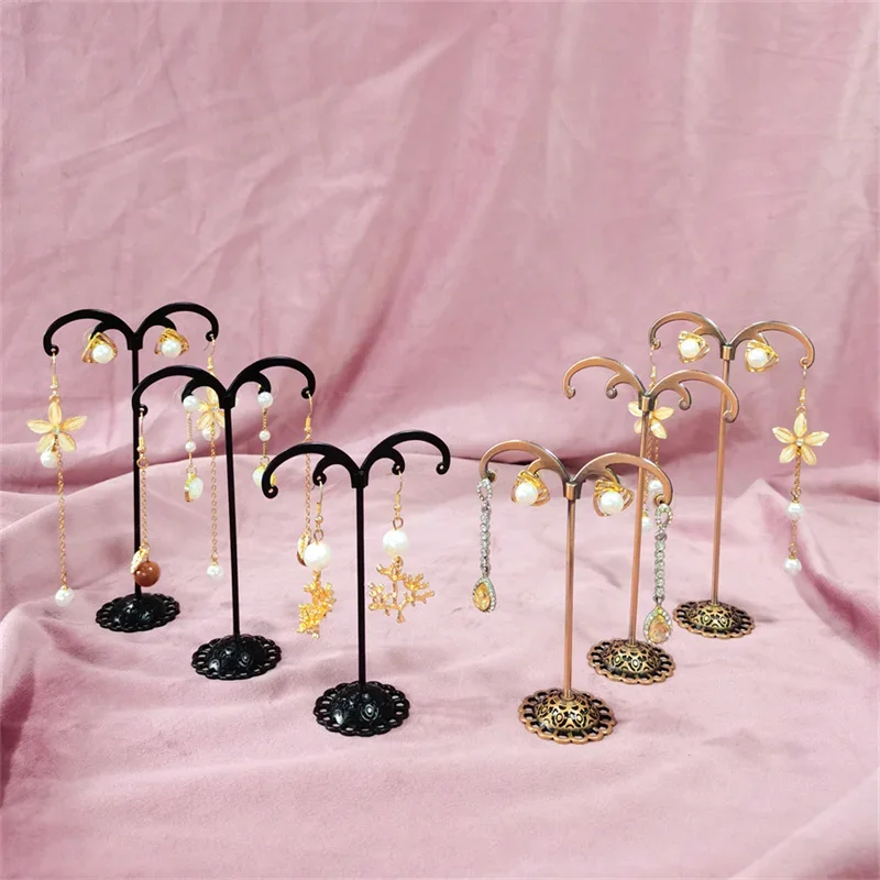 3Pcs Mini Metal Jewelry Display Stand Multi-use Storage Rack For Earrings Necklaces Retail Counter Showcase Holder