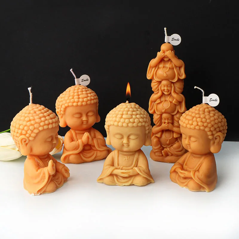 Cute Cartoon Buddha Candle Silicone Mold 3D Praying Buddha Statue Plaster Candle Resin Making Mould Religious Decor Craft Gifts