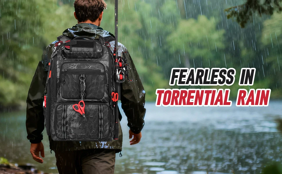 40L Wasserdichter Angelrucksack mit 4 Köderboxen Multifunktionaler Fisch-Tackle-Rucksack Köder-Organizer Aufbewahrungstasche für Outdoor-Wanderungen – Detail 7