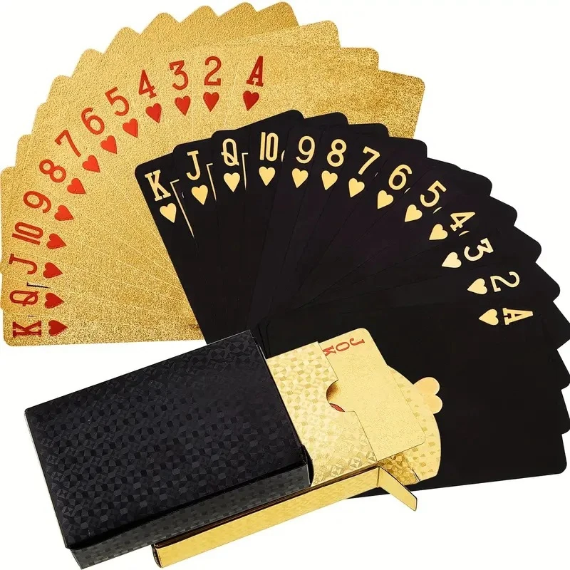 55pcs Black Gold Playing Cards Waterproof Durable Black Golden Plastic Pokers for Magic Leisure Game Toy Party Board Game