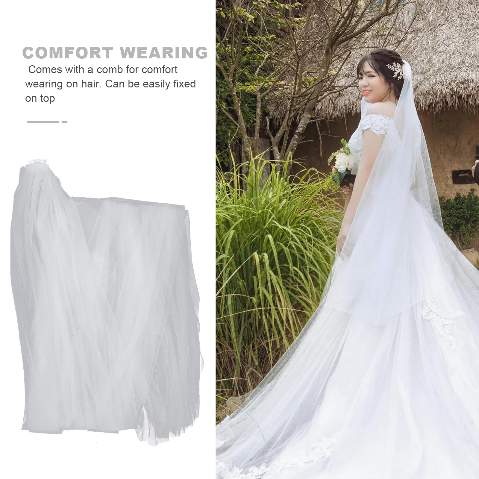 

2 Layers 3 Meters Long Wedding Floor Length Cathedral Bridal Veil Double Tulle Chapel Veil Hair Comb Side Back Head Fix Elegant