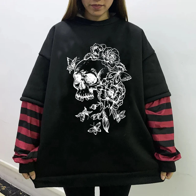 

Unisex Skull Pattern Print Pullover Gothic Punk Retro Harajuku Hip-hop Street Hoodies, Trendy Casual Loose Versatile Sweatshirt