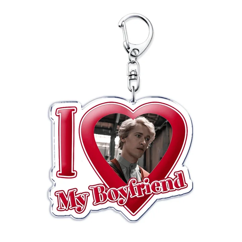 I Love My Boyfriend Coriolanus Snow Key Chain Keychains Hunger Games Movie Tom Blyth Ring for Bag Pendant Keyring Jewelry Gifts