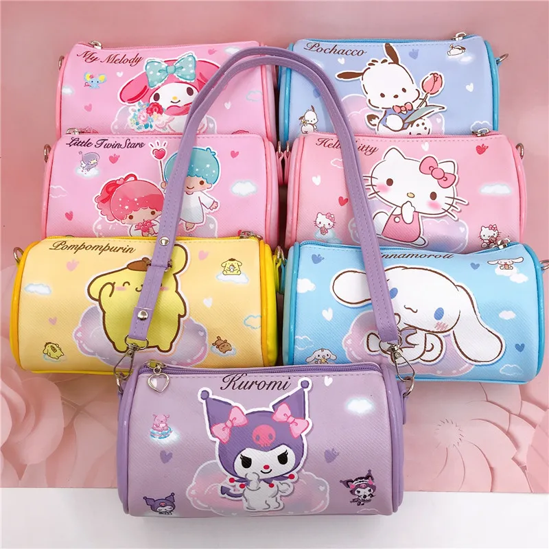 

Cartoon Cute Pu Waterproof Cylindrical Crossbody Bag Cloud White Dog Long Travel Storage Crossbody Bag Mobile Phone Bag