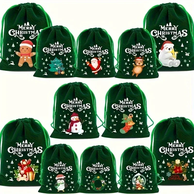 

12pcs Velvet Christmas Gift Bags with Drawstring Snacks Cookies Candy & Small Presents - Ideal for Holiday Parties & Decorations