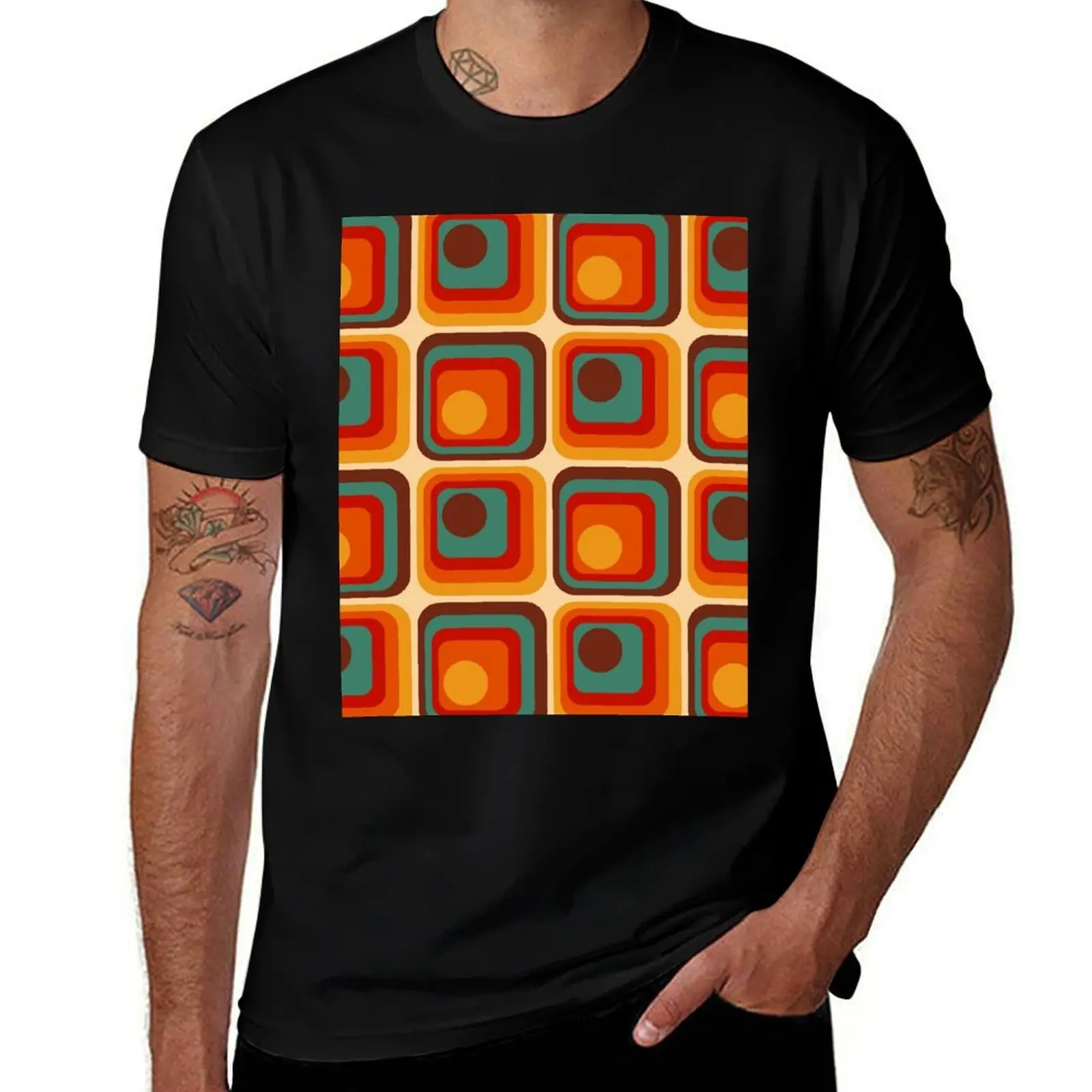 

pack cotton and shirts t T-Shirt Circle shirts 100% 221 Square man t man Pattern cotton Geometric Retro for Gradient