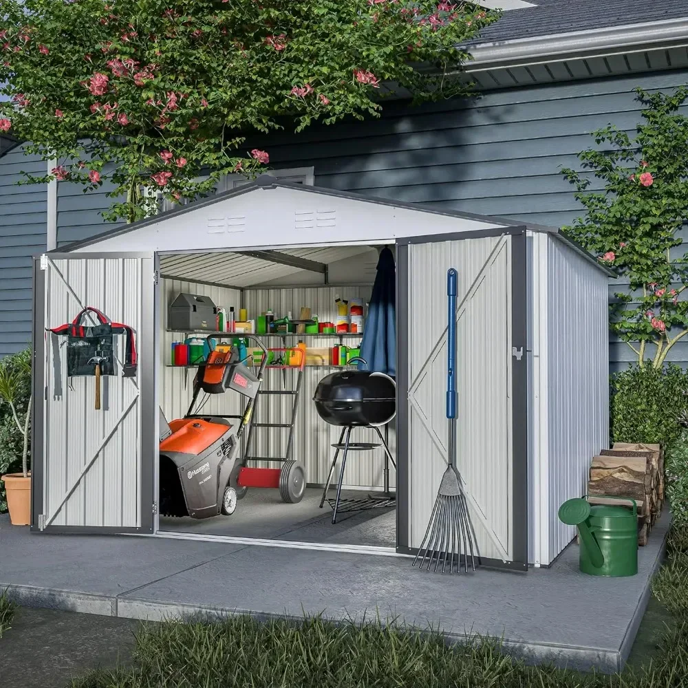 

Large Heavy Duty Tool Sheds,10x8ft Metal Outdoor Storage Shed,with Lockable Doors & Air Vent to Store Bikes, Tools, Lawnmowers