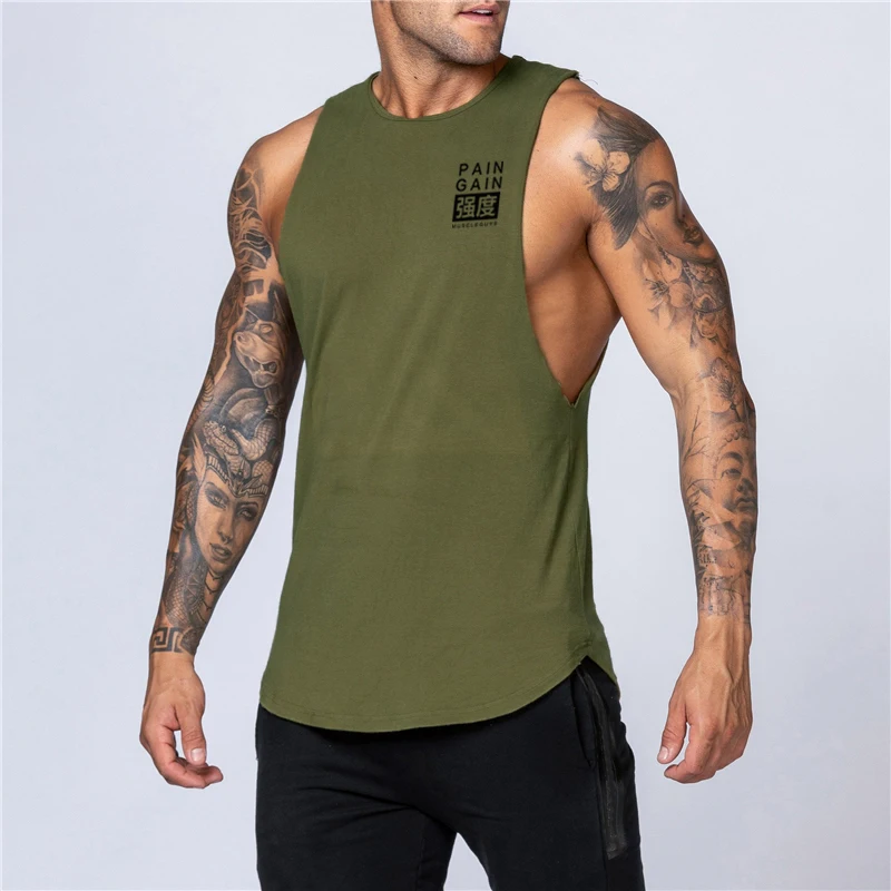 Men Running Vest Cotton Sleeveless Gym Tank Top Loose Fit Bodybuilding Workout  Summer Breathable Fitness Pumping iron Train Top