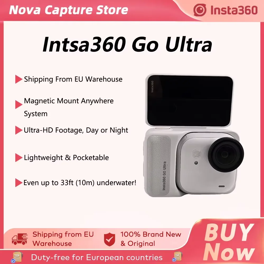 Cámara Deportiva Insta360 GO Ultra 4K 60fps, Vista en Primera Persona (POV) en Nieve, Manos Libres, Ultra-HD… — oferta en AliExpress