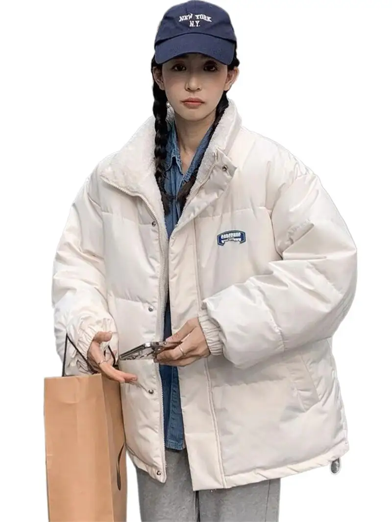 Autumn New Fashion Women's Lamb Fleece Cotton Coat, BF Style Winter Double Sided Down Coat white khaki pink black parkas