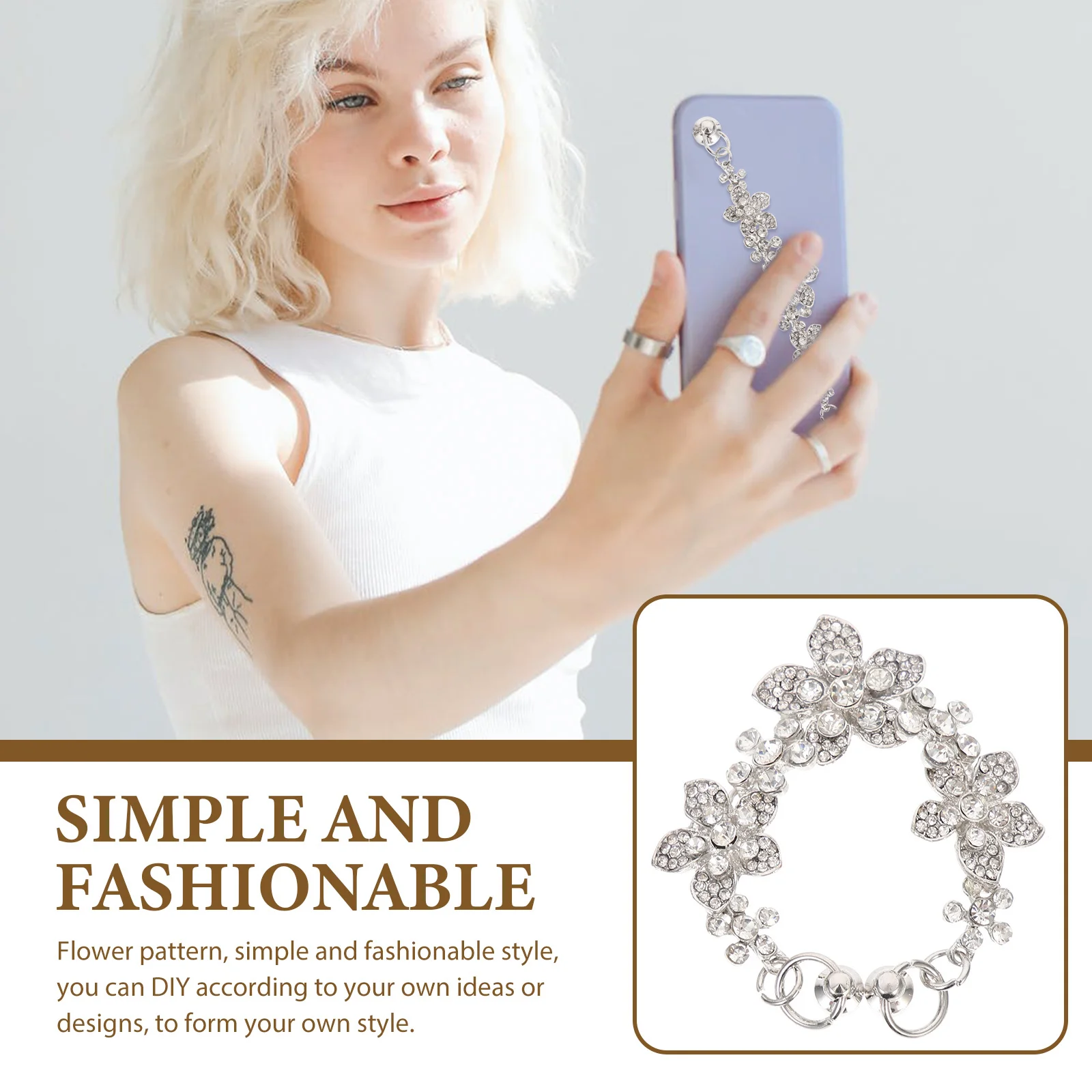 Custodia per telefono Catena piena di strass Decorazione fai-da-te Catena per dito per telefono Supporto per impugnatura resistente alle cadute Materiale durevole e sicuro