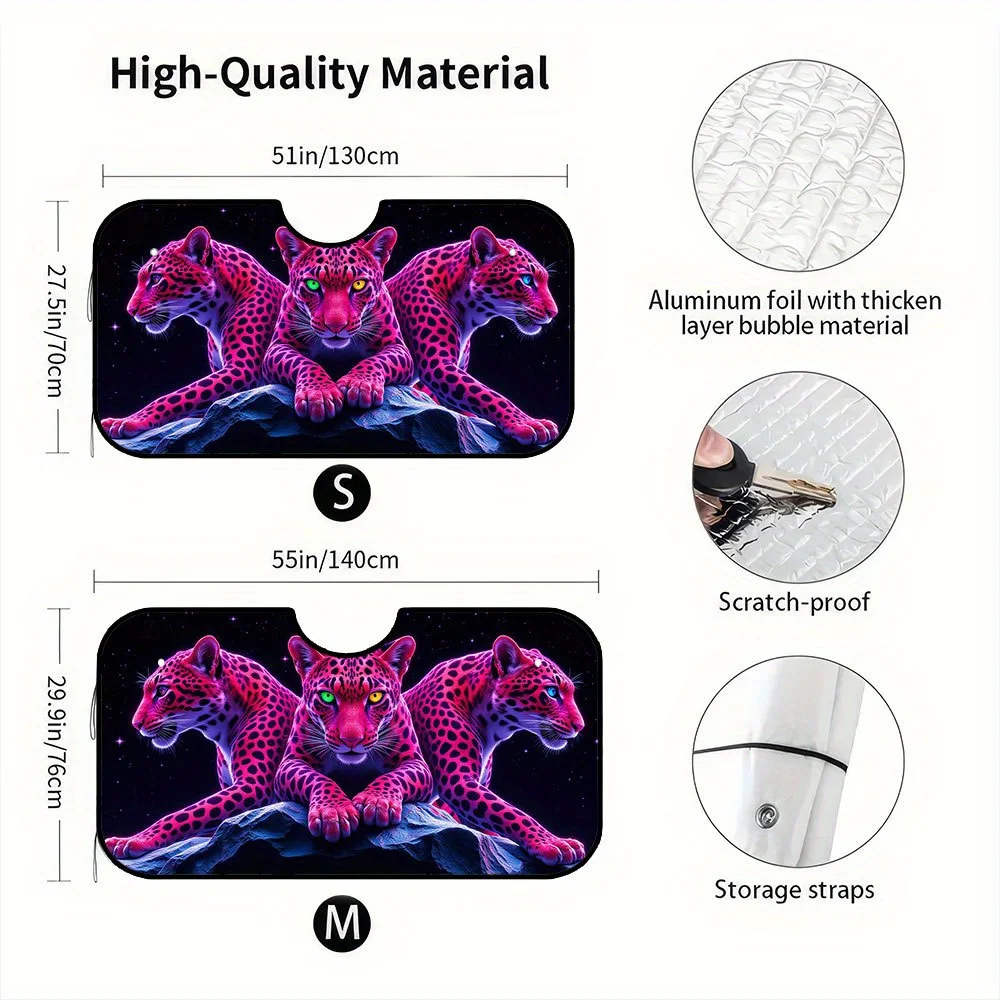1pc, Neon Leopard Feline Animal Print Car Sun Visor, Easy To Fold And Store, Great For Frequent Use In Varied City Or Suburban S