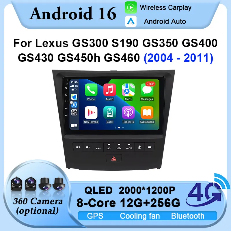 For Lexus GS300 S190 GS350 GS400 GS430 GS450h GS460 2004-2011 Bluetooth Car Radio Multimedia Carplay Auto Multimedia GPS Navi 4G
