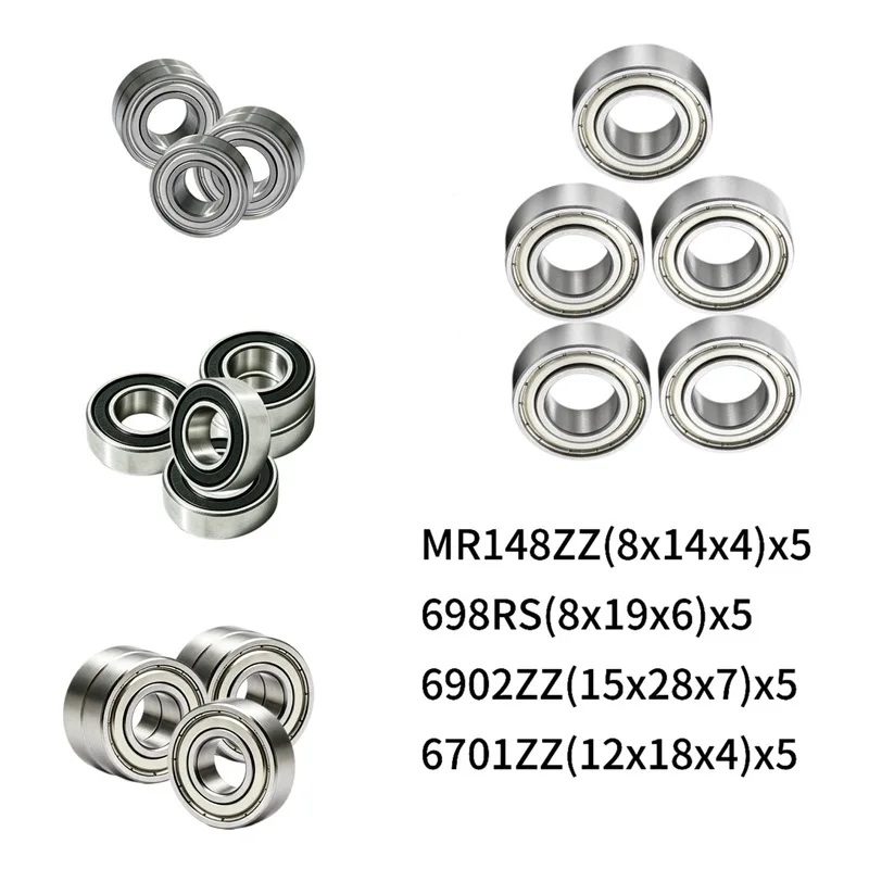 20Pcs Full Sealed Ball Bearing Set for RC Truck Crane Model, Boom & Winch Gearbox Replacement Bearings