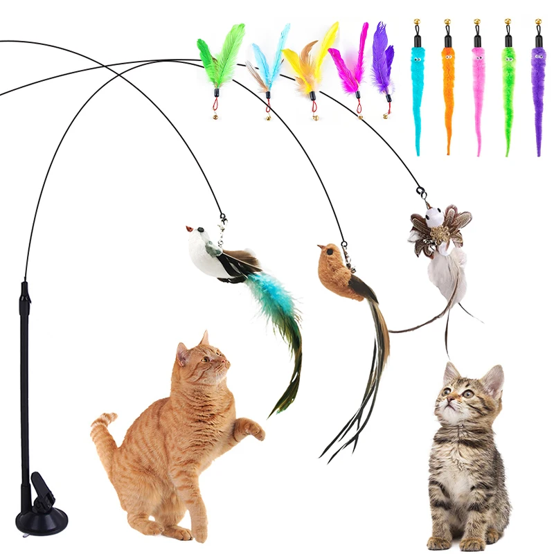 Interactive Cat Toy Funny Simulation Bird Feather with Bell Cat Stick Toy for Kitten Playing Teaser Wand Toy Pet Cats Supplies