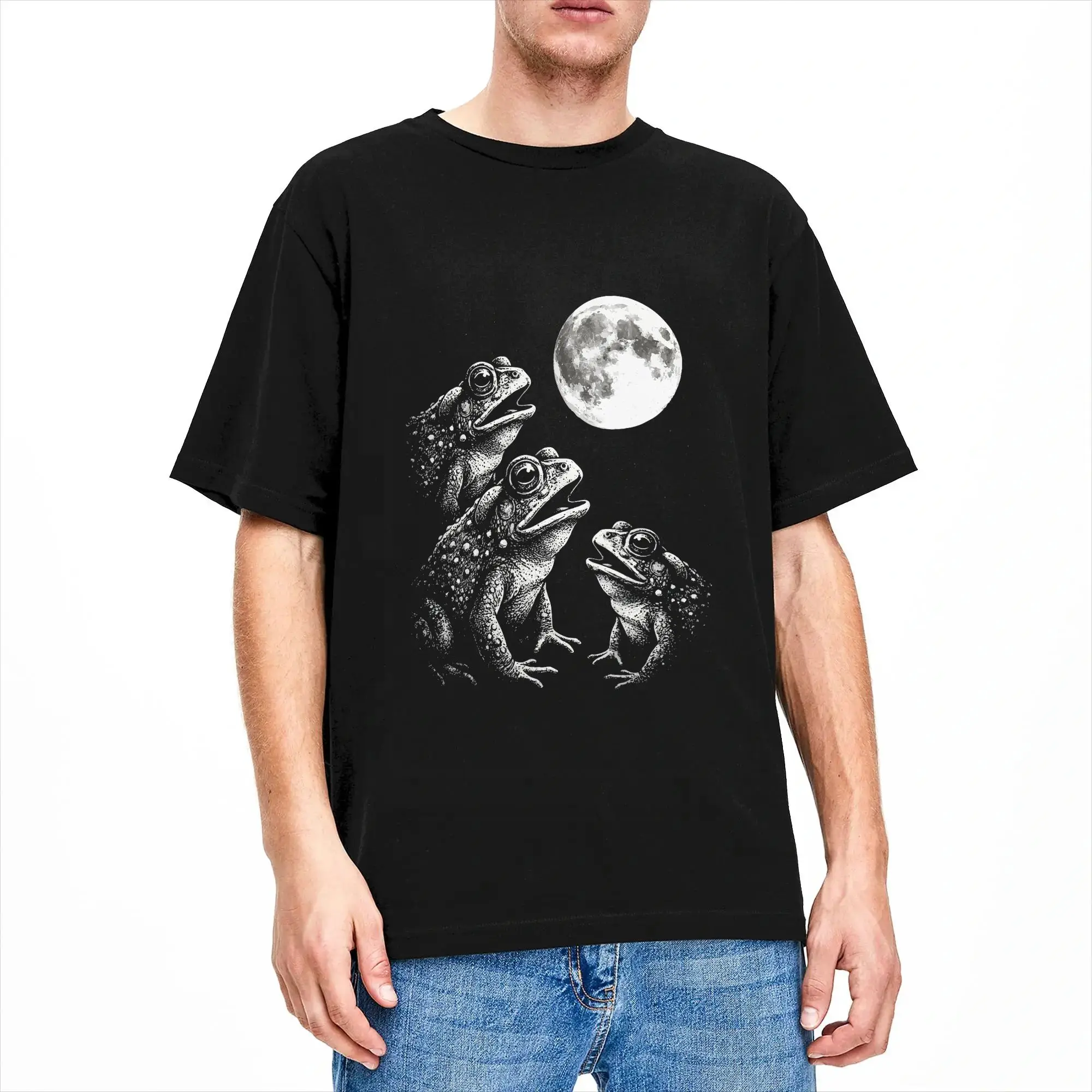Funny Frog Howling At Moon T-Shirt Men Round Neck Cotton T Shirts  Short Sleeve Tees Summer Tops