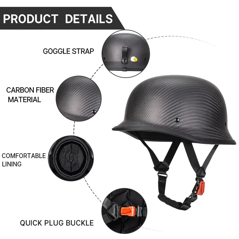 World War II German Matt Black Carbon Fiber Motorcycle Helmets Ultra Light Carbon Shell Safety Cap DOT Approved 1/2 Half Helmet