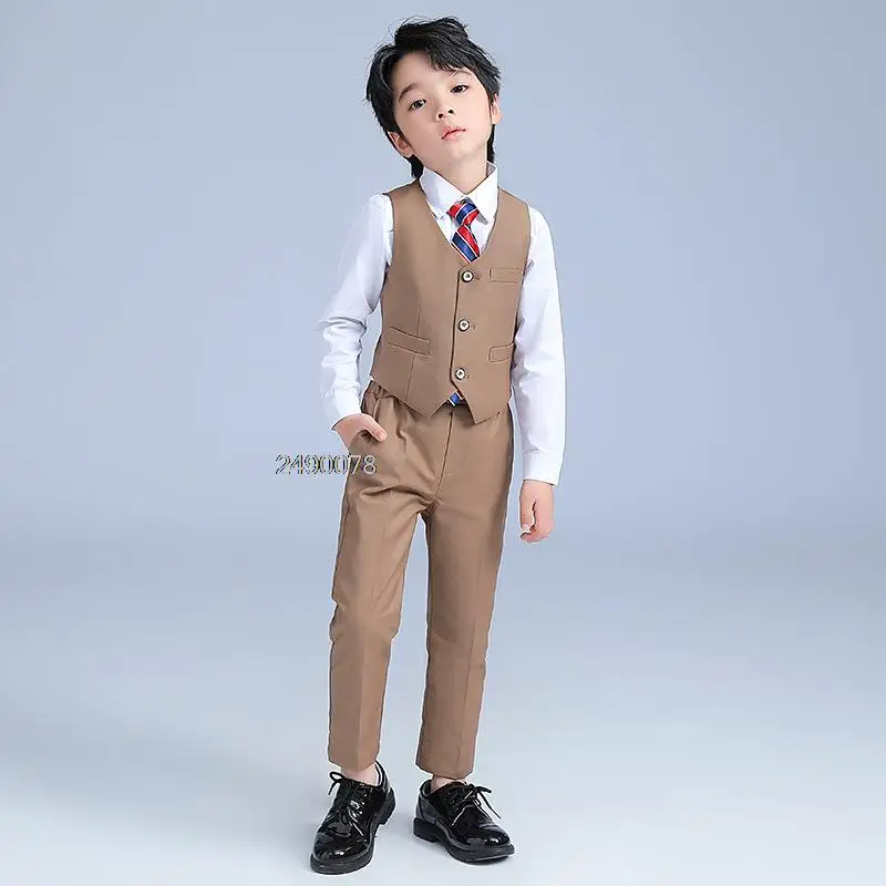 Khaki Suit For Boys Children Photography Dress Kids Stage Performance Formal School Suit Teen Birthday Ceremony Chorus Costume