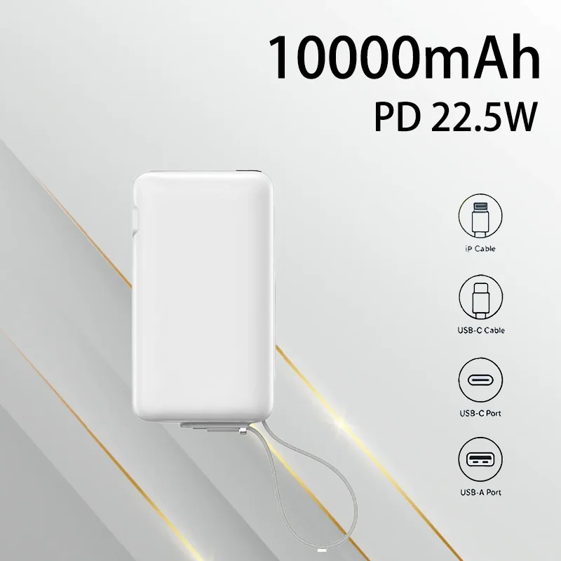 

10000mAh Mini Power Bank 22.5W Super Fast Charging Dual Built in Cables Portable External Battery Charger for Smart Devices