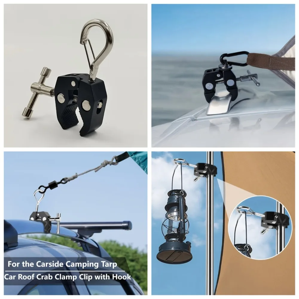 2Pcs Heavy-Duty Super Crab Clamps for SUV | Waterproof Canopy Tarpaulin Clips with Climbing Hooks Secure Camping Tarp