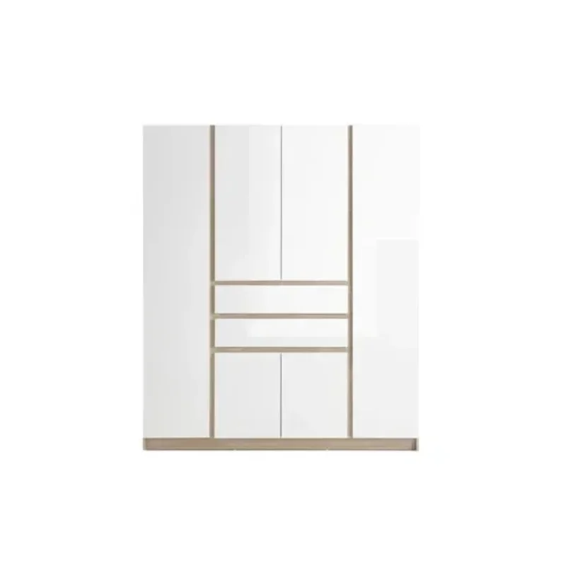 Armário de móveis eficiente e de alta qualidade com 6 portas de carvalho e guarda-roupa branco brilhante com 2 gavetas para quarto