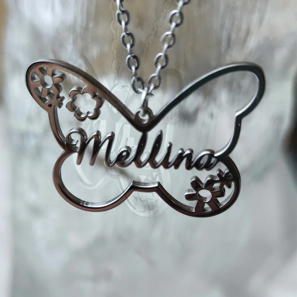 Customized Minimalist Butterfly Necklace  Personalized Nameplate Necklace Jewelry Women's Party Gift