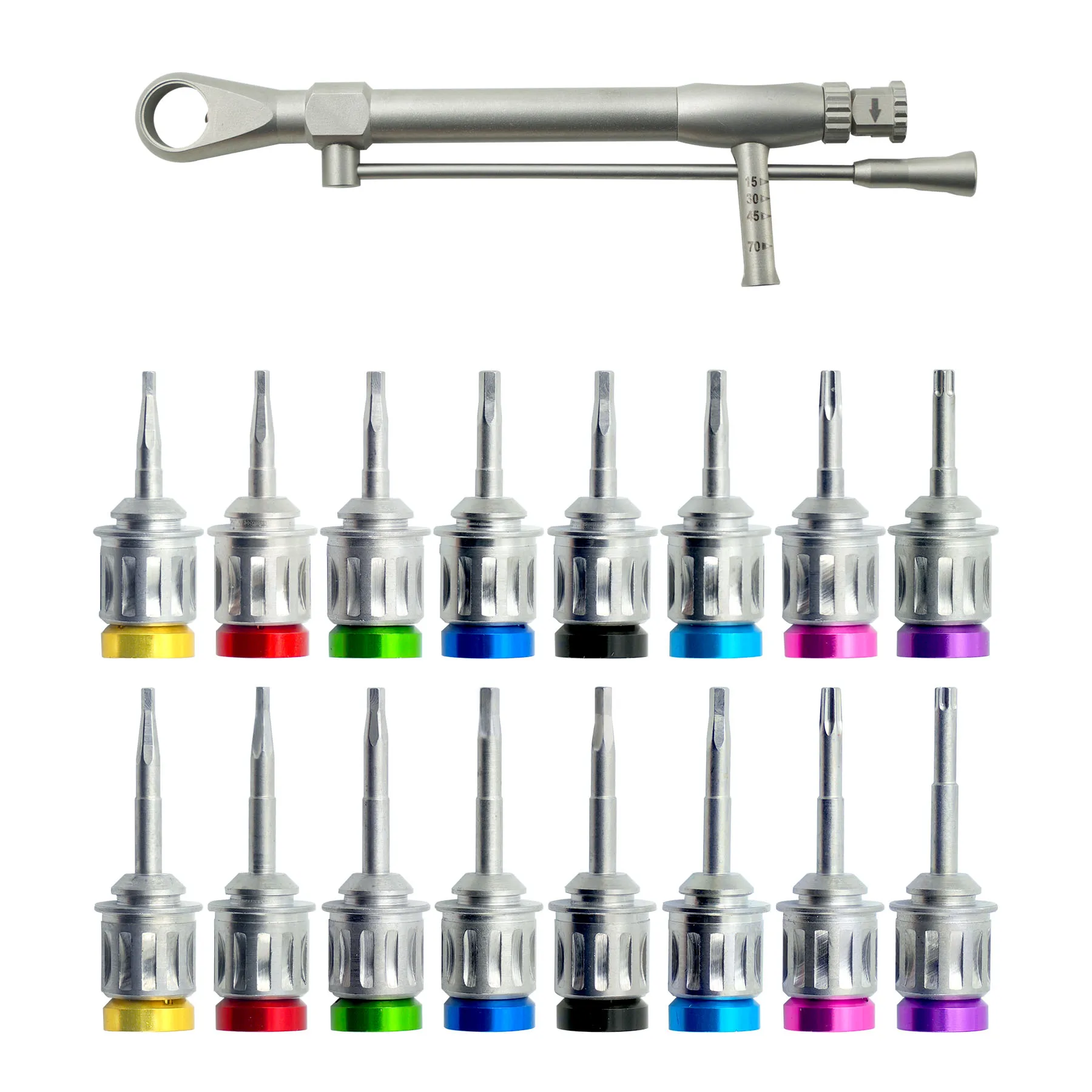 1SET Dental Implant Torque Wrench Kit 10-70NCM -16Pcs Universal Ratchet Screwdriver for Abutment Fixing & Prosthetic Restoration