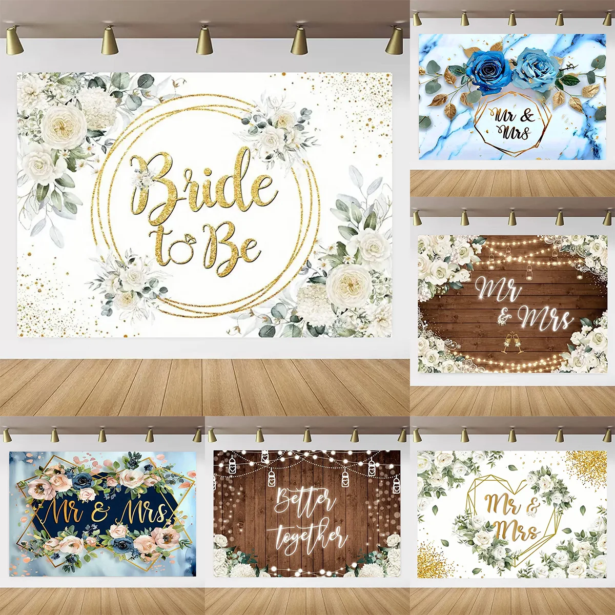 Fondo de fiesta de despedida de soltera Mr & Mrs, fondos de hojas de flores de boda, accesorios para fotos de cartel de compromiso de Miss to Mrs