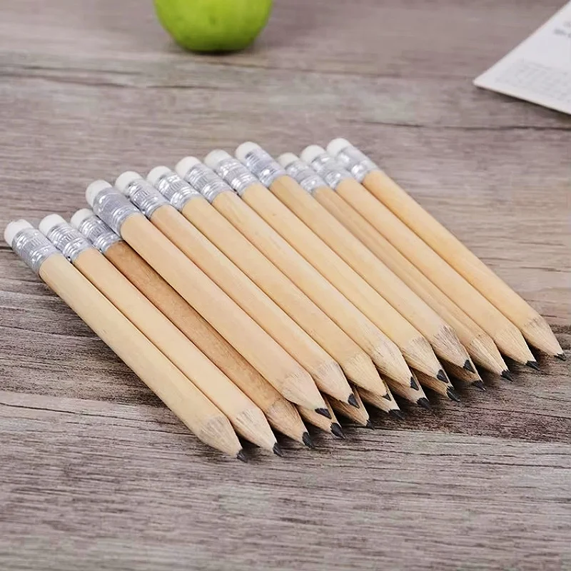 100 Pcs/lot Creative Mini Size Simple Wood Pencil With Eraser Log Pencil Short Size Pencil For Kids Students Stationery Supplies