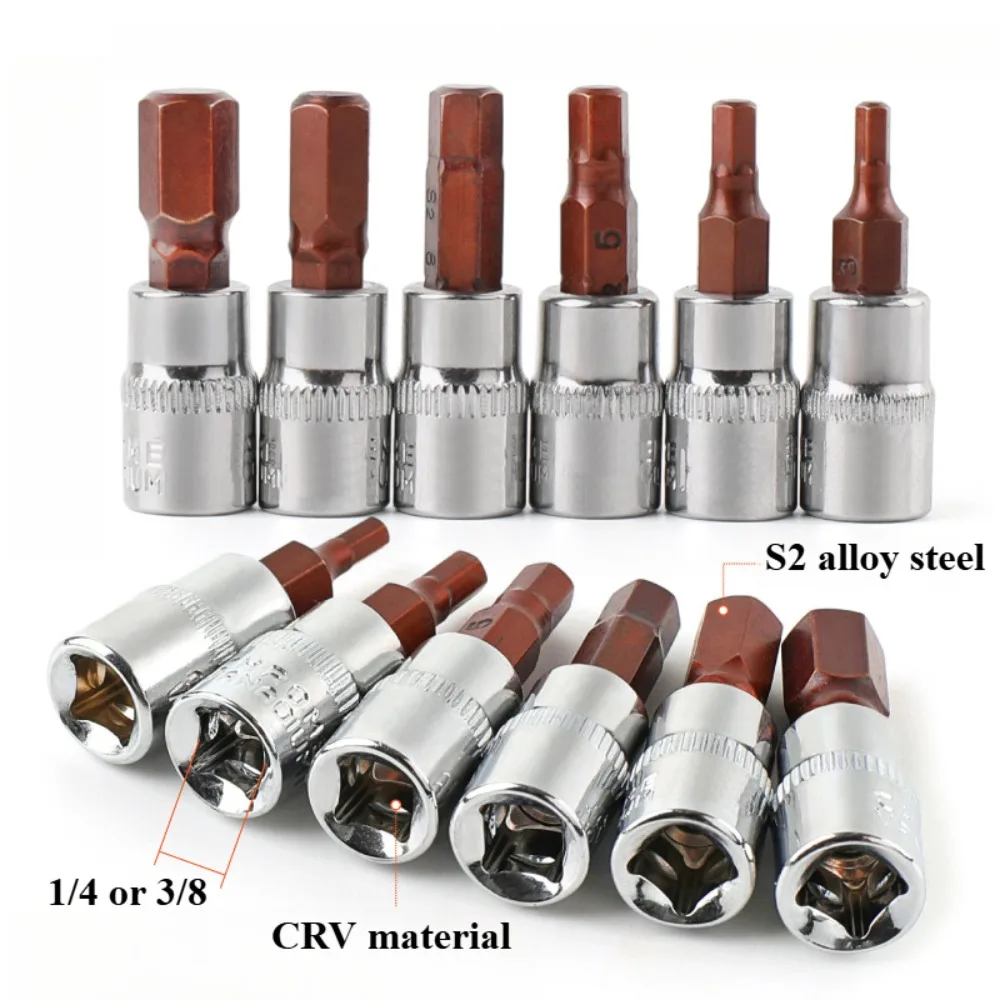 ชุดดอกไขควง Torx ขนาด 1/4 3/8 นิ้ว พร้อมหัวซ็อกเก็ต T10 T15 T20 T25 T27 T30 T40 T45 T50 T55 T60 และอะแดปเตอร์ประแจซ็อกเก็ต