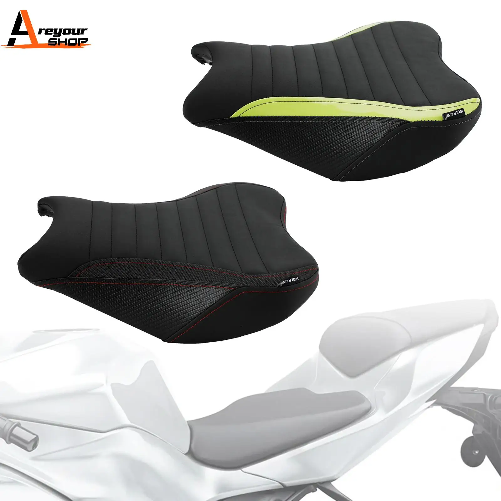 

Areyourshop Rider Passenger Seat Front Rear Cushion fit for KAWASAKI NINJA Z900 17-22 18 19 Green Black