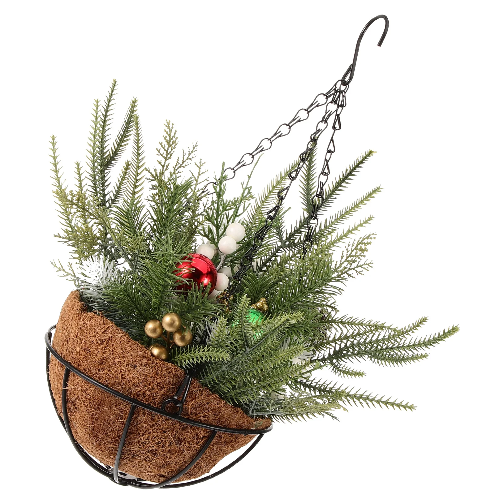 

Artificial Pine Needle Hanging Basket Christmas Decor For Door Porch Window Outdoor Indoor Festival Scene Pendant