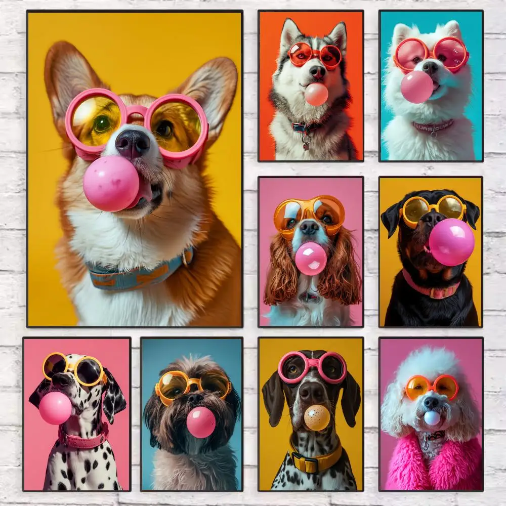 

Fun Animal Dog Bubble Gum Poster Wall Art Sticky for Living Room Bedroom Office Hallway Bar Home Decor Gift Idea