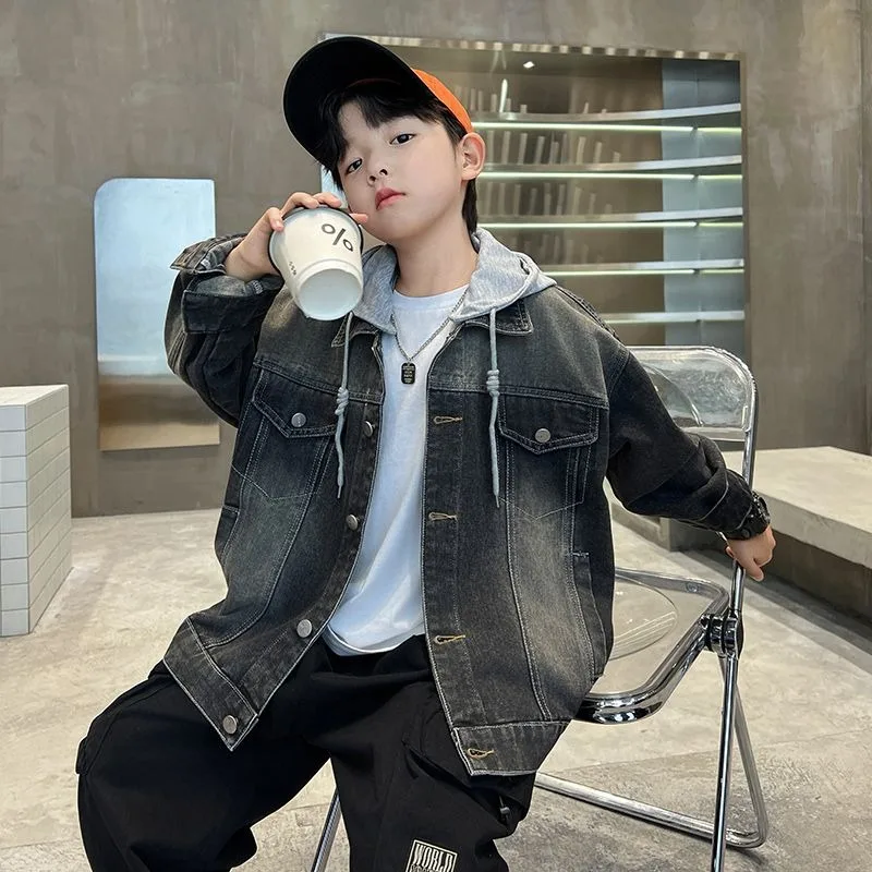 Boy's Stylish Denim Jacket Set for Kids Spring Autumn Casual Wear Trendy with Zipper Detail & Two Piece Combo