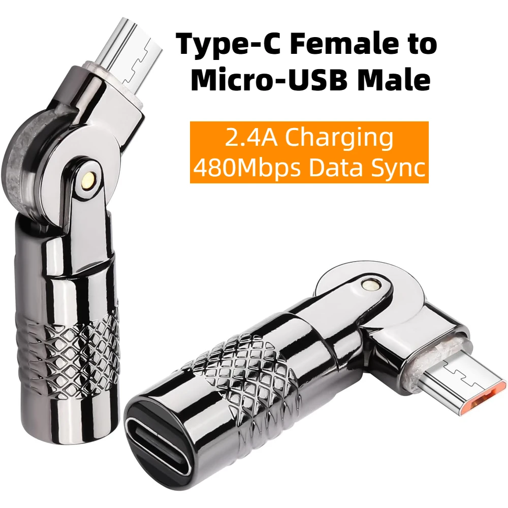 

USB C to Micro USB Adapter Type C Female to Micro 5Pin Male 180 Degree Rotation Connector Support Charge Data for Android Phones