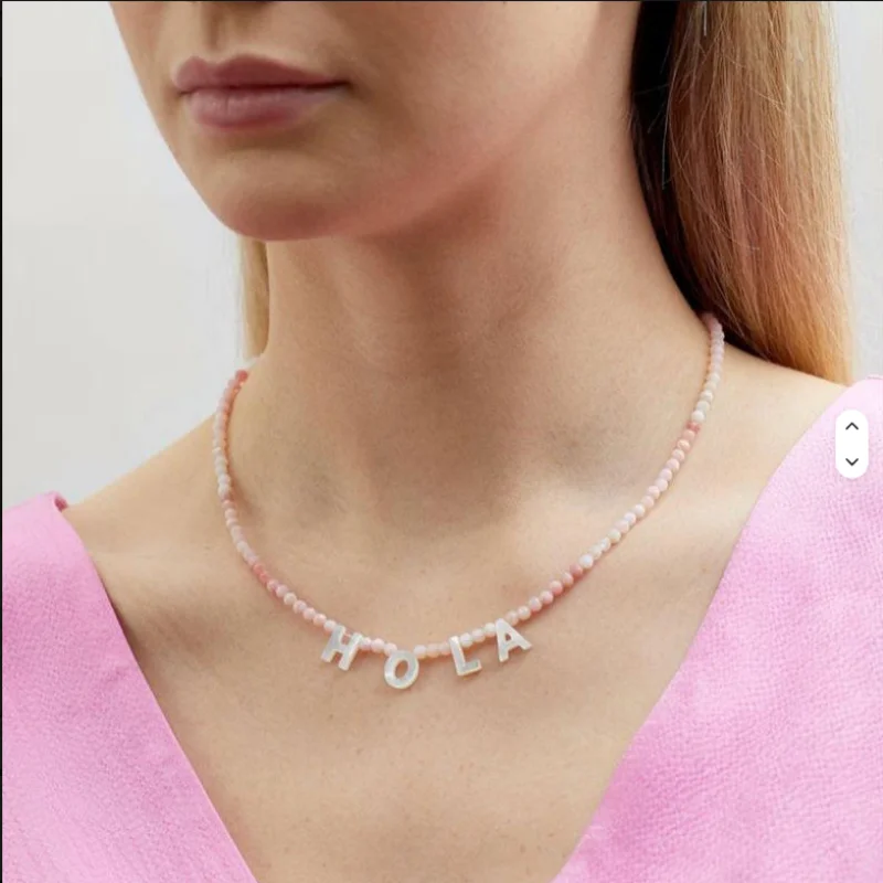 Character Pearl Shell Letters Pendent Natural Stone Beaded Necklace Choker for Women Natural Minimalist Stone Necklace Fashion