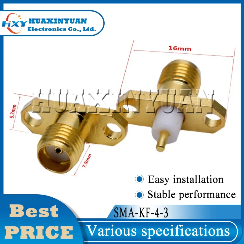 10pcs/Lot SMA-KF-4-3 SMA RF Coaxial Connector Mother Head Diamond Square Plate Flange Welding WIFI  Antenna Base Cable Connector