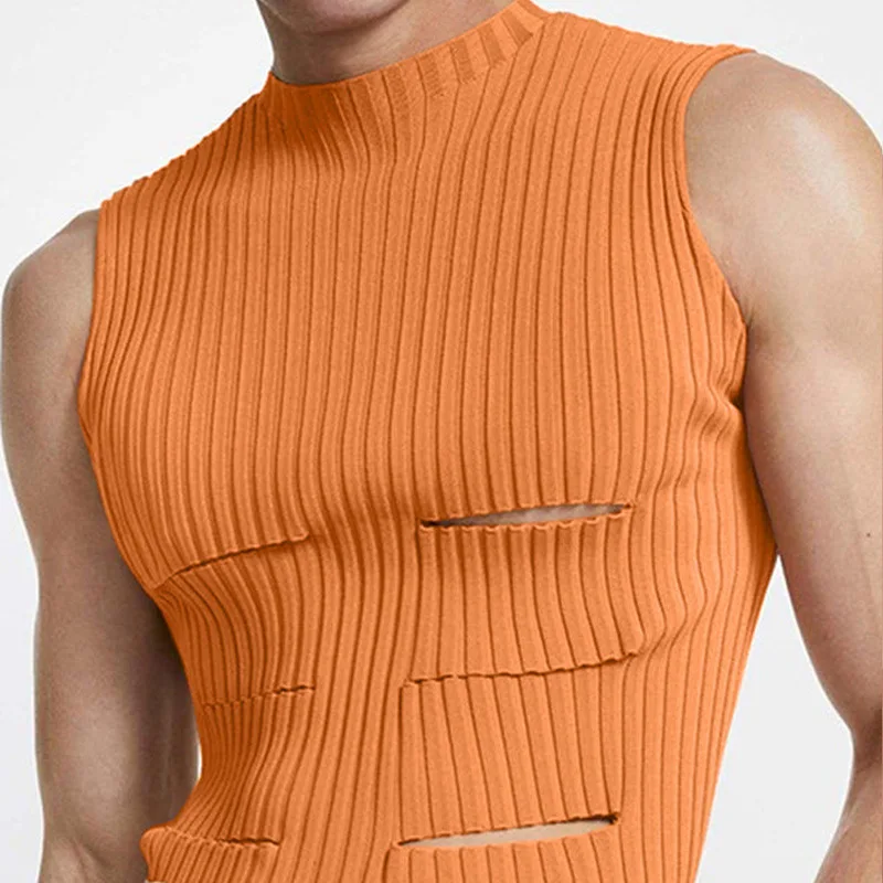 Tank Top Street Fashion Sexy Bottom Tank Top Men's Irregular Ripped Wear Sleeveless T-Shirt