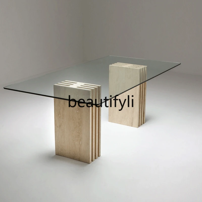 Italian modern simple natural travertine dining table